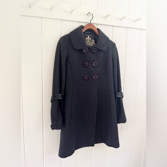 Nicole Benisti Wool Swing Peacoat Button Grey Long Unique Designer Women Medium - Picture 3 of 13